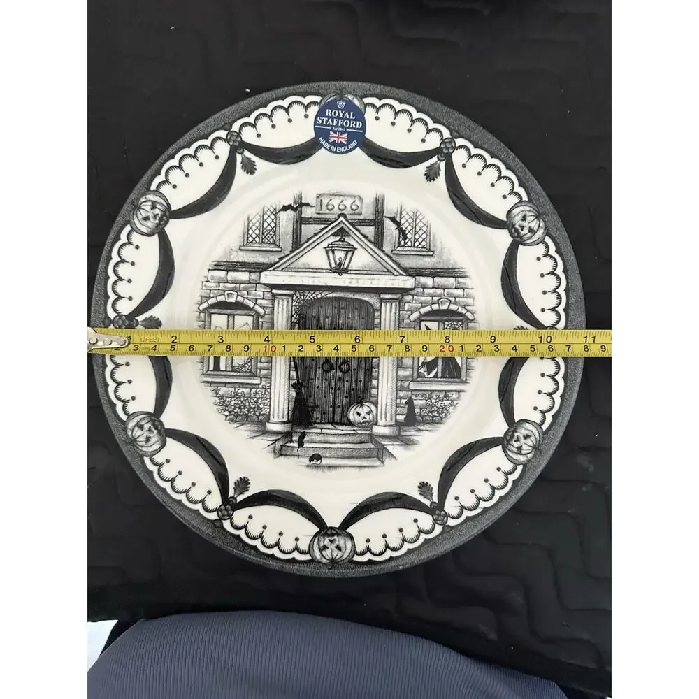 2 Royal Stafford Halloween Spookyville Haunted Home 11” Dinner Plates New w/ Tag